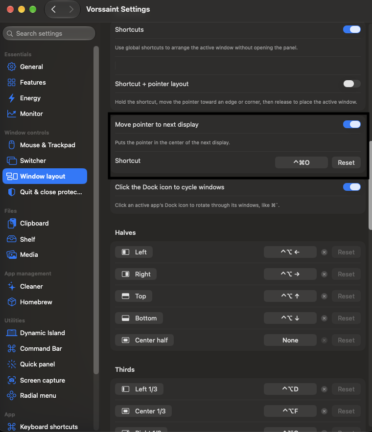 The new row in Vorssaint's Window Layout settings